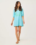 Mialeigh Elbow Sleeve Linen Dress, Capri Blue x Resort White-Lilly Pulitzer