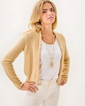 Faretta Cardigan, Wicker Tan Metallic-Lilly Pulitzer