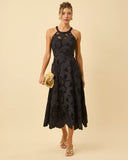 Denise Lace Midi Dress, Noir