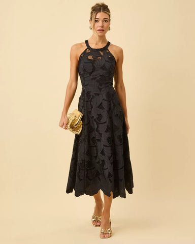 Denise Lace Midi Dress, Noir-Lilly Pulitzer