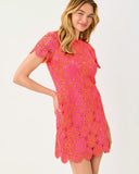 Cortney Crochet Shift - Cherry Blossom Pink X Sunset Orange Full Bloom Knit Crochet Panel