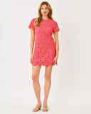 Cortney Crochet Shift - Cherry Blossom Pink X Sunset Orange Full Bloom Knit Crochet Panel