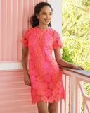 Cortney Crochet Shift - Cherry Blossom Pink X Sunset Orange Full Bloom Knit Crochet Panel