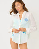 Sea View Button Down, Throw Me A Line Embroidery, Resort White-Lilly Pulitzer