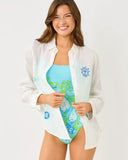 Sea View Button Down, Throw Me A Line Embroidery, Resort White-Lilly Pulitzer