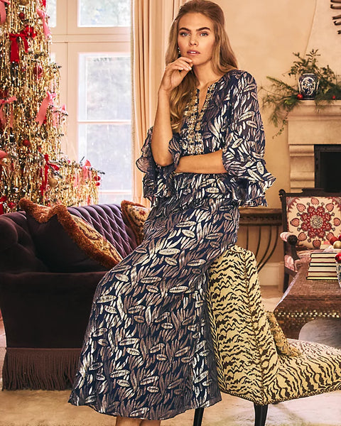 Bellina Silk Maxi caftan, Low Tide Navy-Lilly Pulitzer