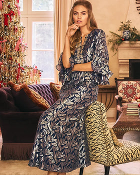 Bellina Silk Maxi caftan, Low Tide Navy-Lilly Pulitzer