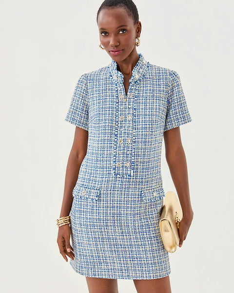 Teddy Boucle Shift, Tangier Teal Ocean Deep Lurex Boucle-Lilly Pulitzer