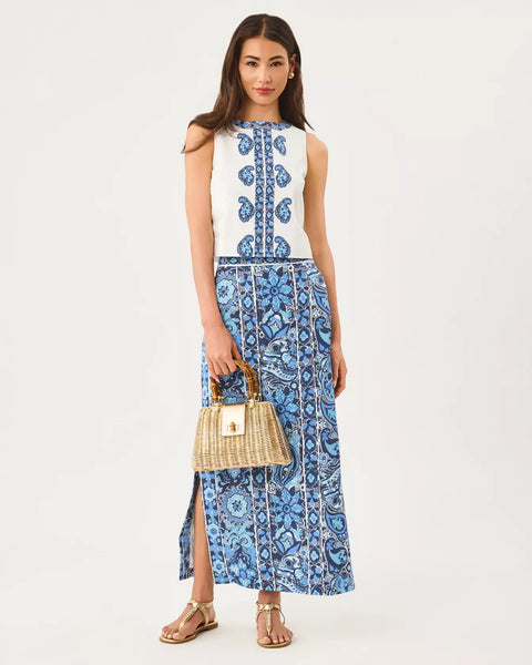 Sanders Maxi Skirt,  Low Tide Navy The Casbah Engineered Skirt