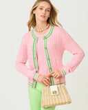 Brockton Crew Neck Cardigan, Conch Shell Pink X Jackfruit Green-Lilly Pulitzer