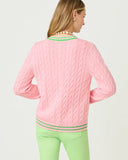 Brockton Crew Neck Cardigan, Conch Shell Pink X Jackfruit Green-Lilly Pulitzer