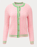 Brockton Crew Neck Cardigan, Conch Shell Pink X Jackfruit Green-Lilly Pulitzer