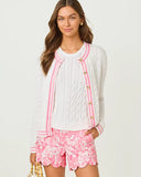 Brockton Crew Neck Cardigan Sweater, Resort White X Conch Shell Pink-Lilly Pulitzer