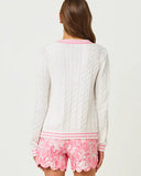 Brockton Crew Neck Cardigan Sweater, Resort White X Conch Shell Pink-Lilly Pulitzer
