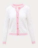 Brockton Crew Neck Cardigan Sweater, Resort White X Conch Shell Pink-Lilly Pulitzer