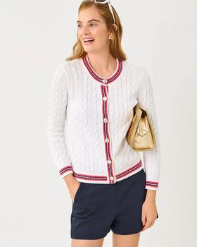 Brockton Crew Neck Cardigan, Resort White X Paradise Punch-Lilly Pulitzer