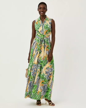 Marria Stretch Maxi - Multi Palm Prowl Engineered Woven Shirtdress-Lilly Pulitzer