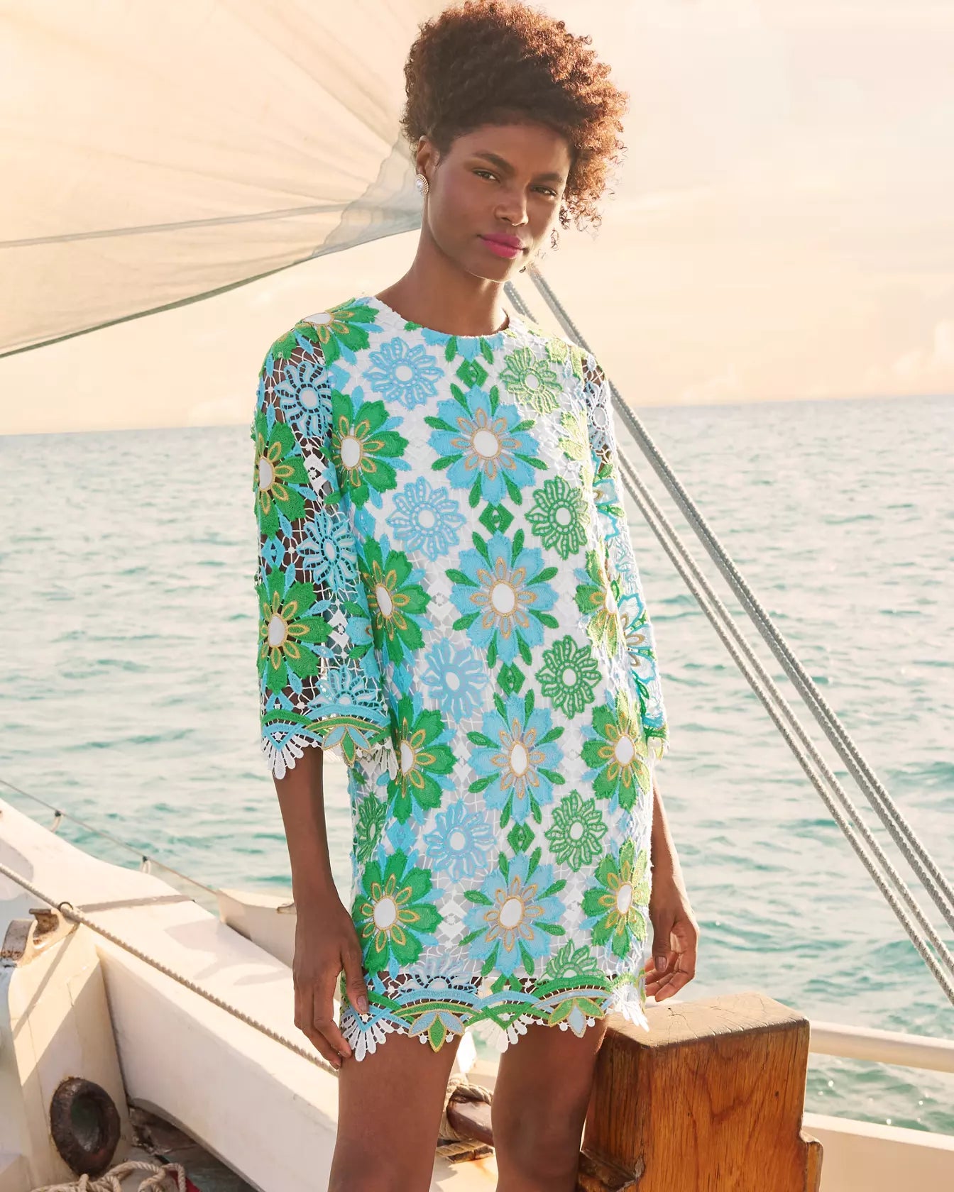 lilly pulitzer holiday dresses Jouri 3/4 Sleeve Lace Dress - Putting Green flare beauty features a taille:S Two Bird Multiway Bridesmaid Toddler Dress for Girls