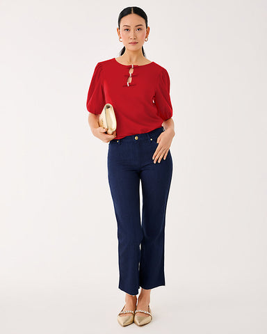 LINDESSA EMBELLISHED CROP, DARK WASH-Lilly Pulitzer