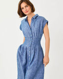 Tonya Linen Midi Shirtdress, Starlight Navy X Resort White-Lilly Pulitzer