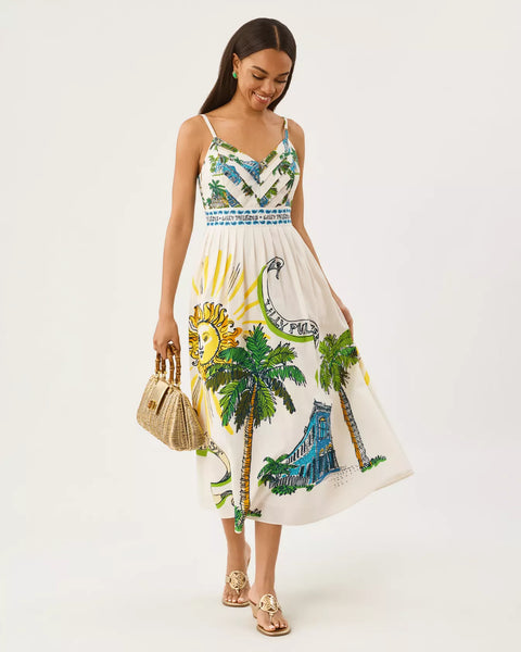 Wendley Midi Dress - Coconut Oversized Key West Toile Engineered Wove-Lilly Pulitzer