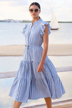 Cinched Flirty Midi, Henley Blue-Oliphant Design