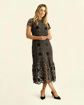 Waverly Lace Dress, Midnight Grey-Cartolina