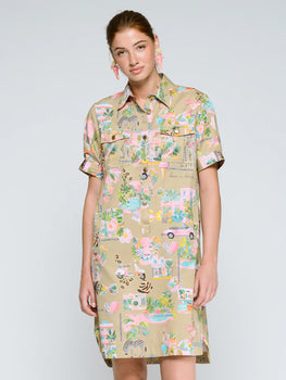 California Print Shirt Dress, Sand-Vilagallo