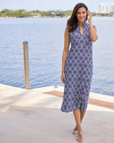 Kristen Maxi Dress, Tribal Medallion Navy-Jude Connally