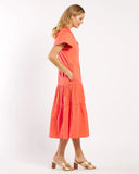 Betsy Dress Stretch Poplin, Coral-Jude Connally
