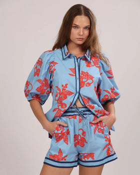 Poplin Short Fragola, Light Blue-Las Surenas