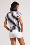 Striped Cap Sleeve Crew, White/Navy-Minnie Rose