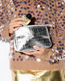 MZ Wallace Leather Medium Luna Cosmetic, Silver Croc Effect-MZ Wallace