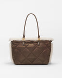 MZ  Medium Madison E-W Tote, Shearling / Walnut
