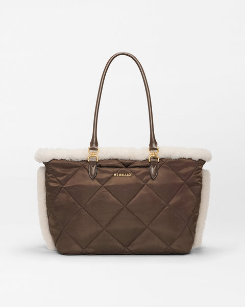 MZ  Medium Madison E-W Tote, Shearling / Walnut