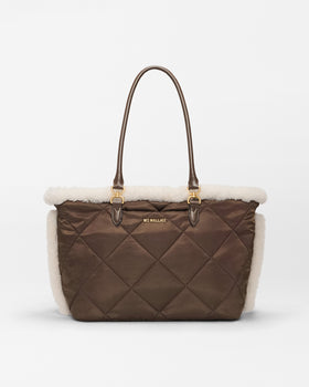 MZ  Medium Madison E-W Tote, Shearling / Walnut