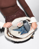 MZ  Medium Madison E-W Tote, Shearling / Walnut