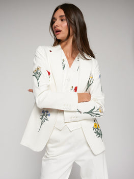 Sophia Embroidered Floral Blazer, White-Vilagallo