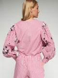 Bow Shirt with Red Tie and Sequins, Red White-Vilagallo
