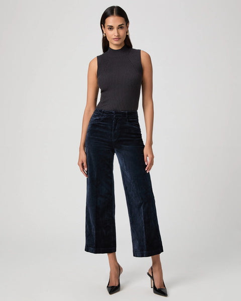 Paige Clean Front Velvet Anessa Trouser, Deep Navy-PAIGE