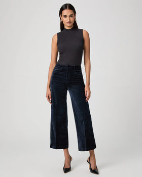 Paige Clean Front Velvet Anessa Trouser, Deep Navy-PAIGE