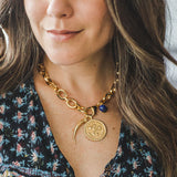 JW Chunky Link Chain Necklace, Lapis Bead-Jane Win