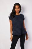 STS Short Sleeve Zip Peplum Top, Navy-Sail to Sable