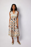 STS Smock Waist Midi, Geo Floral Border Print-Sail to Sable