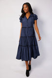 STS Button Front Shirt Dress with Black Ric-Rac, Navy-Sail to Sable