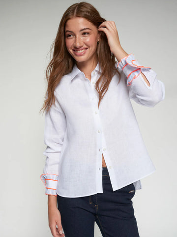 Shirt with Ruffled Cuff, White-Vilagallo