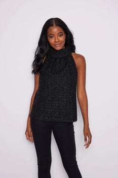 STS Sparkle Tweed Cowl Neck Top, Black-Sail to Sable