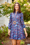 Belted Tunic Dress, Aztec Floral Print-Sail to Sable