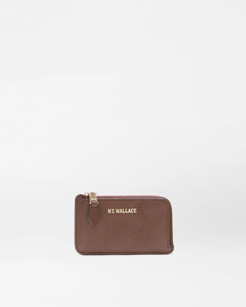 MZ Grain Leather Zip Card Case, Chestnut Brown-MZ Wallace