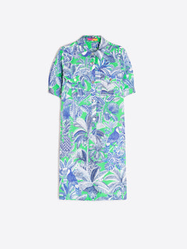 Printed Tropical Print Shirt Dress, Green Blue-Vilagallo